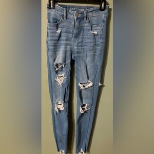 American Eagle Jeans Women 00 The Dream Jean Distressed Raw Hem Hi Rise Jegging